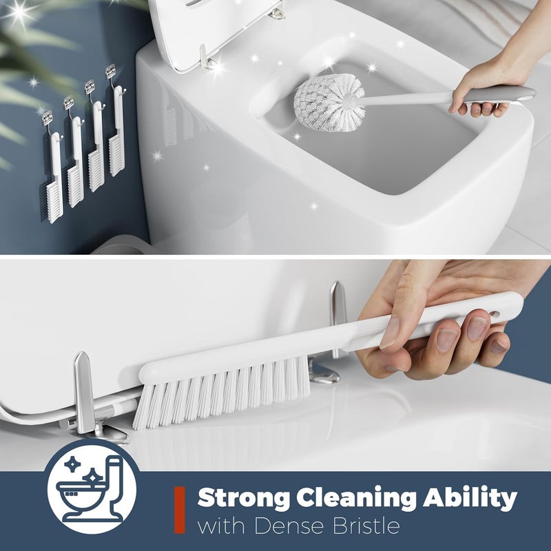 Holaloha Toilet Brush, 4 Pack Toilet Brush and Holder Set Bathroom Accessories, Toilet Bowl Brush and Holder with 4 Crevice Brush for Bathroom, Toilet Scrubber Brush, White - Image 3